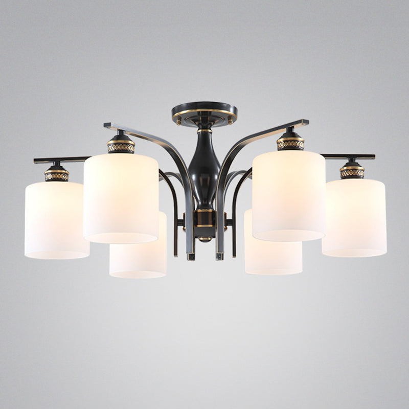 Glas Semi Flush Mount Light Traditionele zwarte geometrische woonkamer semi -spoelplafondlicht