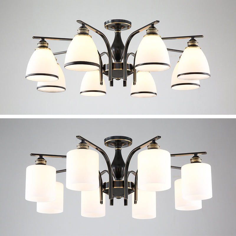 Glas Semi Flush Mount Light Traditionele zwarte geometrische woonkamer semi -spoelplafondlicht