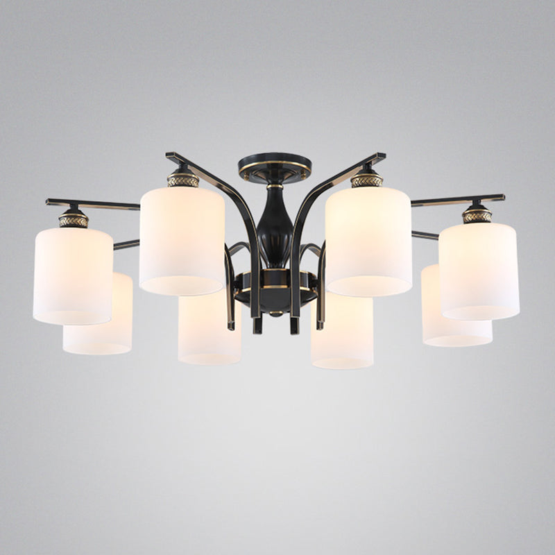 Glass Semi Flush Mount Light Traditional Black Geometric Living Room Semi Flush Ceiling Light