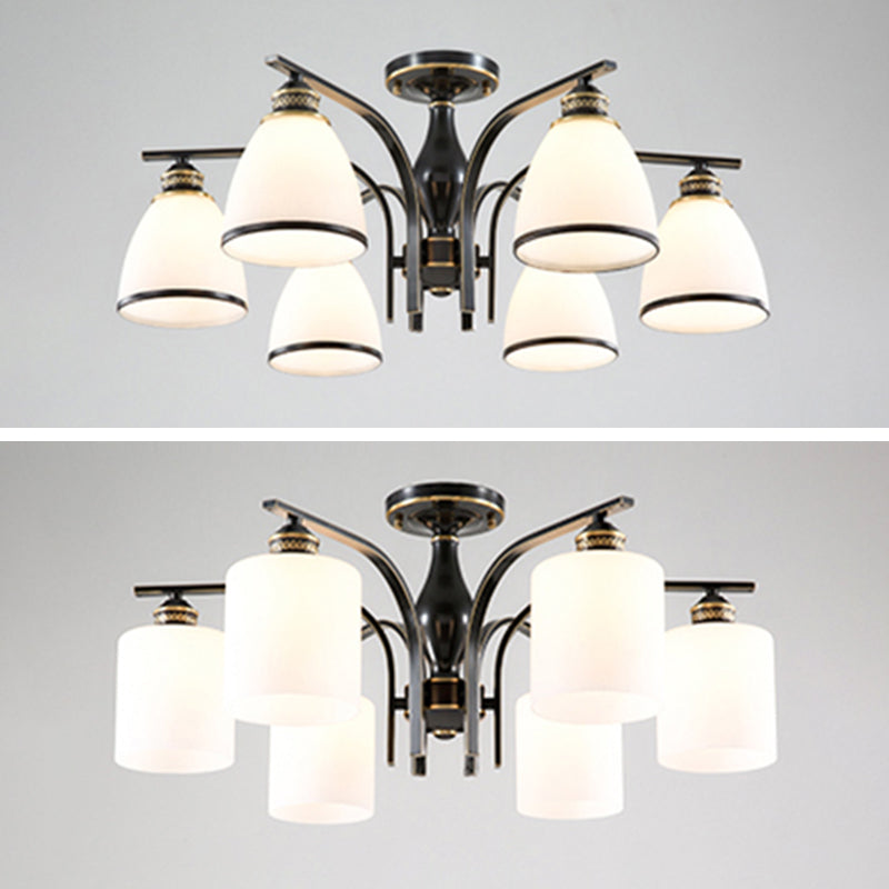 Glas Semi Flush Mount Light Traditionele zwarte geometrische woonkamer semi -spoelplafondlicht