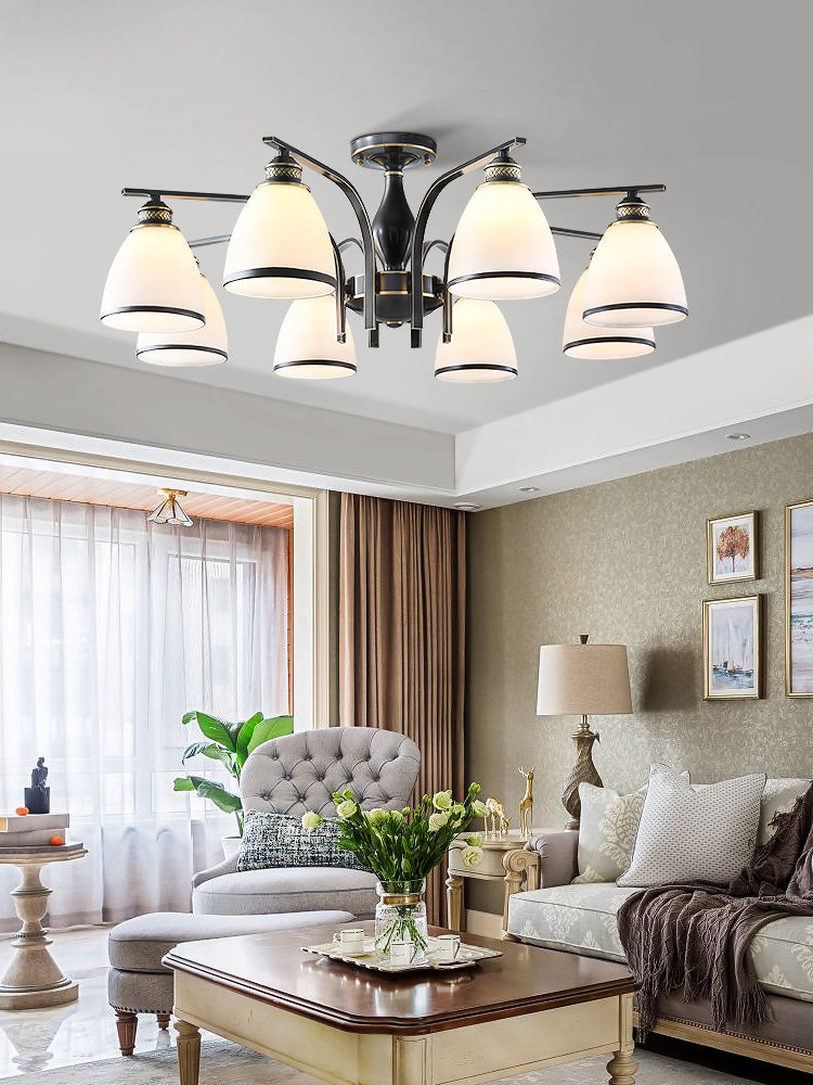 Glas Semi Flush Mount Light Traditionele zwarte geometrische woonkamer semi -spoelplafondlicht