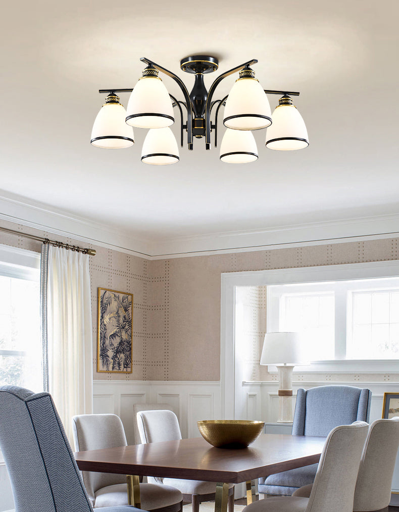 Glas Semi Flush Mount Light Traditionele zwarte geometrische woonkamer semi -spoelplafondlicht