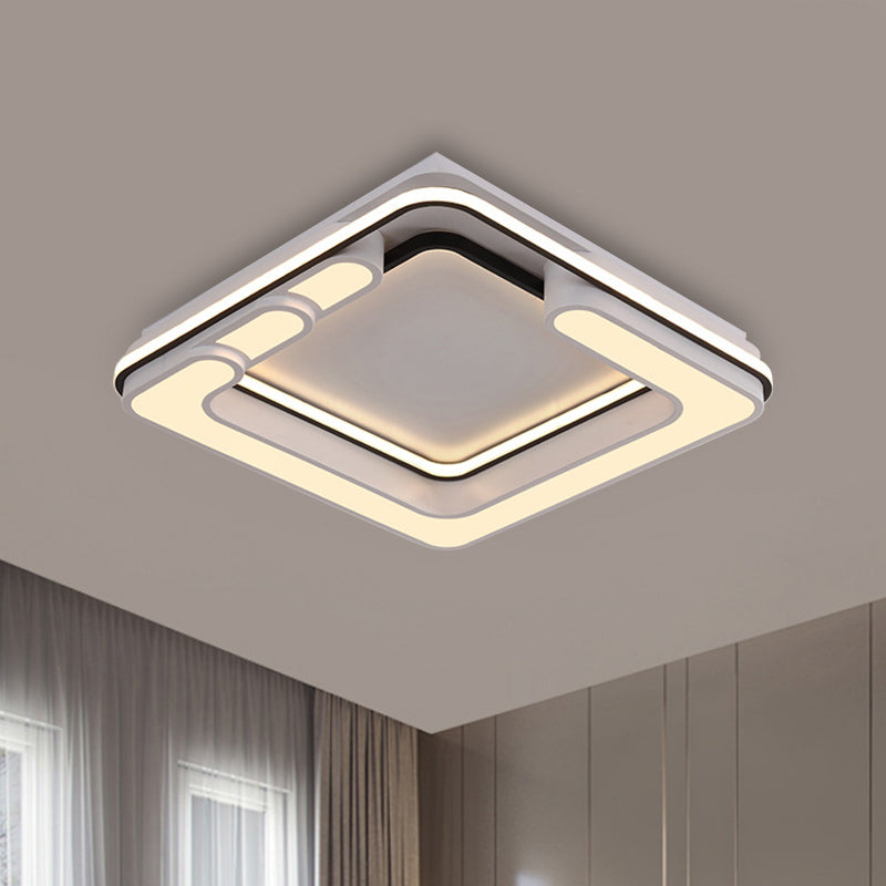 Square Ceiling Mounted Light Contemporary Acrylic Black and White LED Flush Light Fixture in Warm/White Light