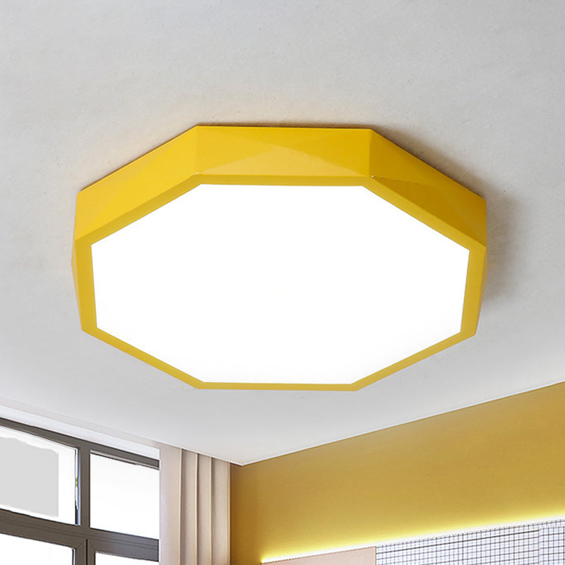 Acrylic Octagon Ceiling Mount Minimal LED Pink/Yellow/Blue Flush Mount Lighting Fixture in Warm/White Light, 16.5"/20.5" W