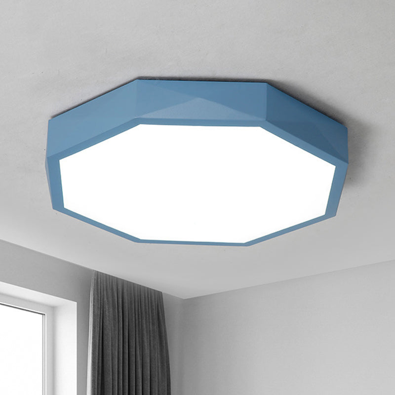 Acrylic Octagon Ceiling Mount Minimal LED Pink/Yellow/Blue Flush Mount Lighting Fixture in Warm/White Light, 16.5"/20.5" W