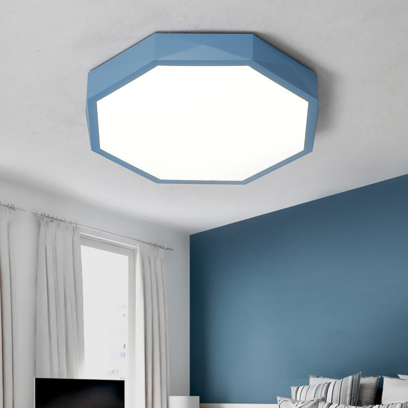 Luminaire encastré au plafond octogonal en acrylique à LED minimale rose/jaune/bleu en lumière chaude/blanche, 16,5"/20,5" W