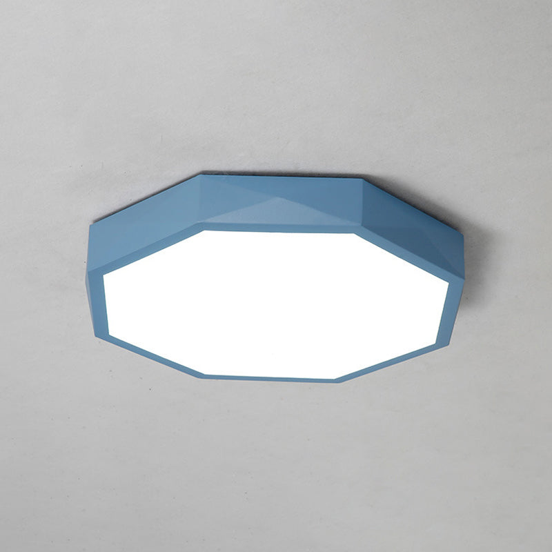 Acrylic Octagon Ceiling Mount Minimal LED Pink/Yellow/Blue Flush Mount Lighting Fixture in Warm/White Light, 16.5"/20.5" W