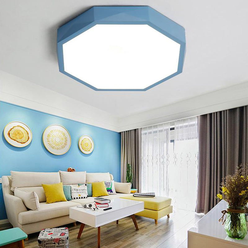 Montaggio a soffitto ottagonale in acrilico Minimal LED Rosa/Giallo/Blu Apparecchio di illuminazione per montaggio ad incasso in luce calda/bianca, 16,5"/20,5" W