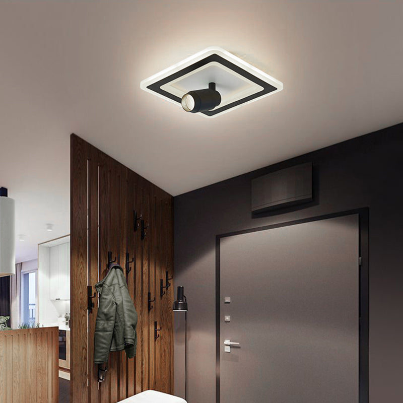 2-Light LED Semi Flush Ceiling Fixture in Modern Concise Style Square Acrylic Ceiling Light with Wrought Iron Lamp