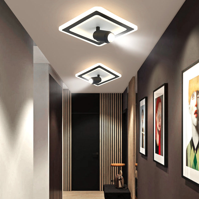 2-Light LED Semi Flush Ceiling Fixture in Modern Concise Style Square Acrylic Ceiling Light with Wrought Iron Lamp