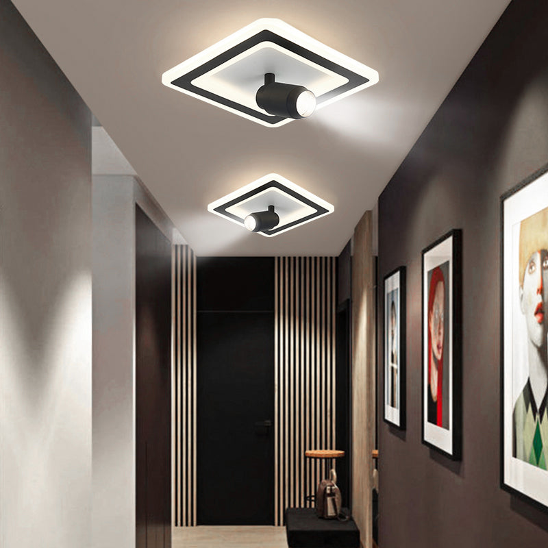 Zwart vierkant LED Semi Flush Mount in moderne creatieve stijl acryl 1-licht plafondarmatuur voor garderobe