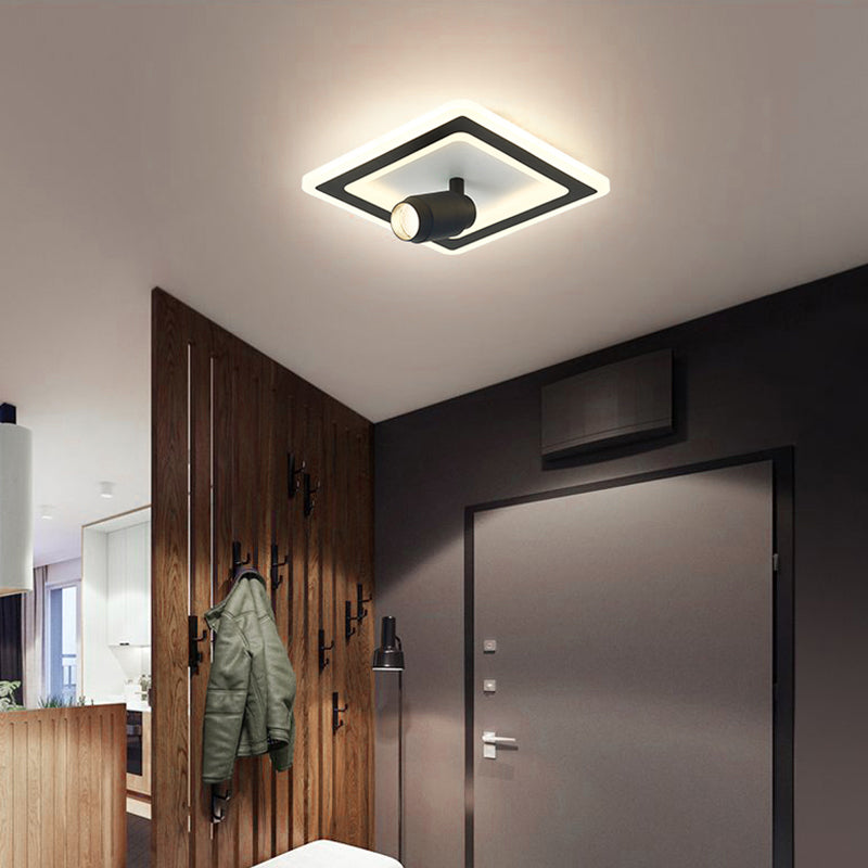 Zwart vierkant LED Semi Flush Mount in moderne creatieve stijl acryl 1-licht plafondarmatuur voor garderobe