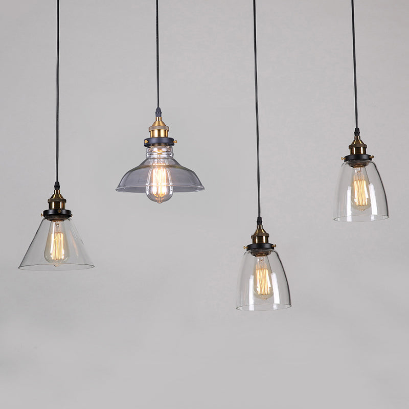 Retro Industrial Brass Pendant Ceiling Lamp 1 Light Clear Glass Pendant Light for Living Room