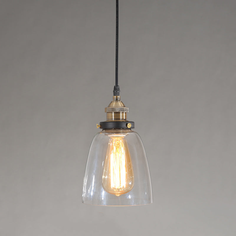 Retro Industrial Brass Pendant Ceiling Lamp 1 Light Clear Glass Pendant Light for Living Room