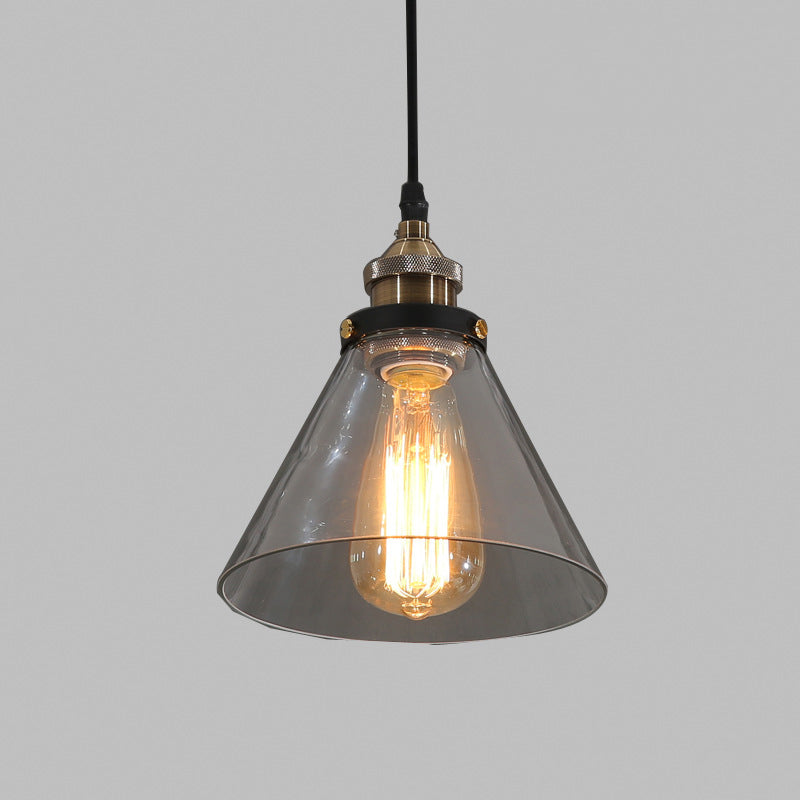 Retro Industrial Brass Pendant Ceiling Lamp 1 Light Clear Glass Pendant Light for Living Room