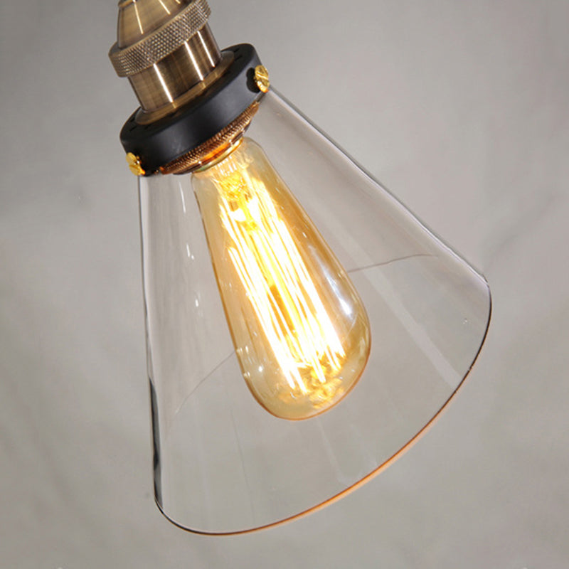 Retro Industrial Brass Pendant Ceiling Lamp 1 Light Clear Glass Pendant Light for Living Room