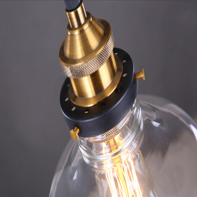 Retro Industrial Brass Pendant Ceiling Lamp 1 Light Clear Glass Pendant Light for Living Room