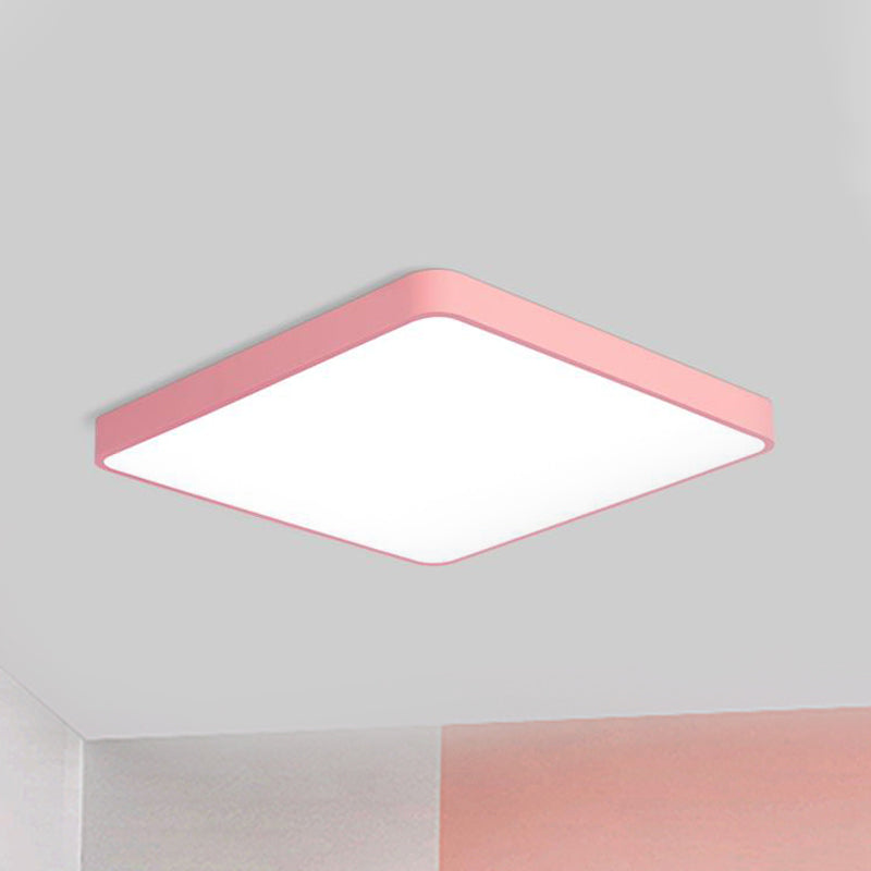 Square/Rectangle Ceiling Lamp Simplicity Metal LED Pink Flush Mount Lighting in Warm/White Light, 19.5"/25.5" Long