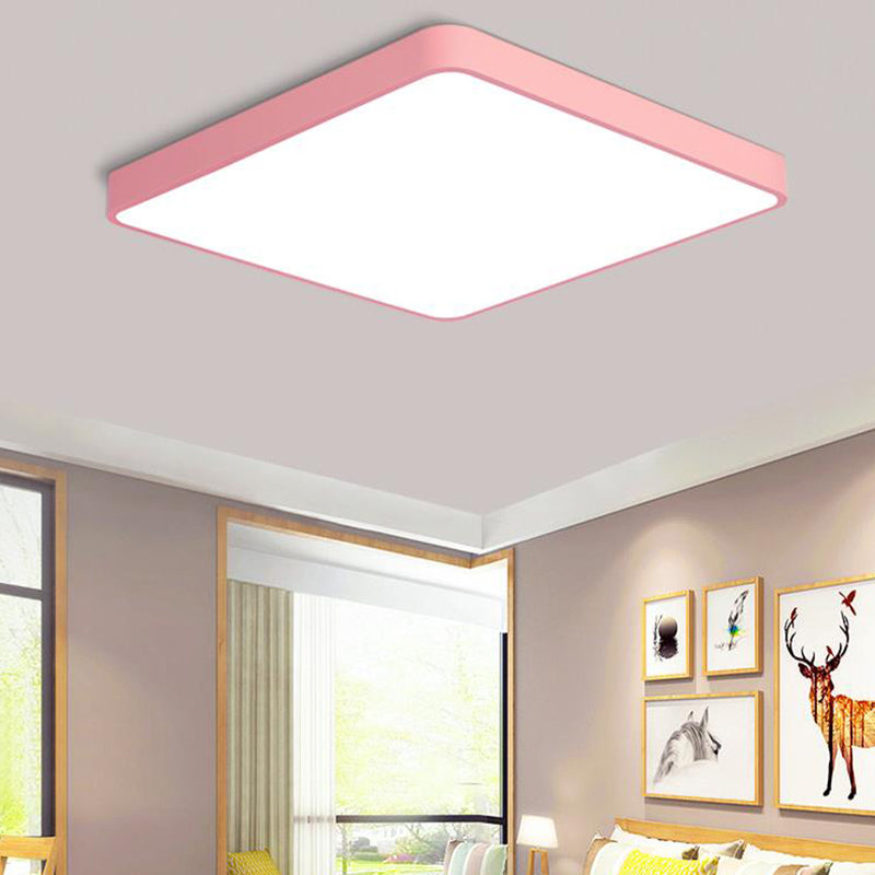 Square/Rectangle Ceiling Lamp Simplicity Metal LED Pink Flush Mount Lighting in Warm/White Light, 19.5"/25.5" Long