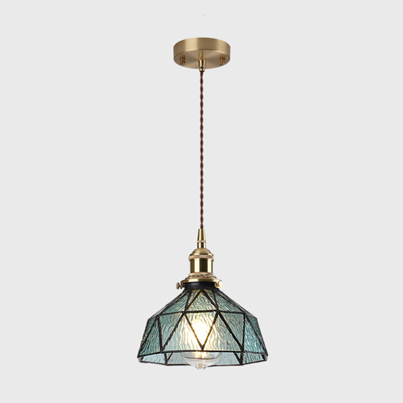 Icy Clear Glass Hanging Lamp Geometrisch Patroon 1 Lichte kom Tiffany-stijl Hanglamp in de stijl