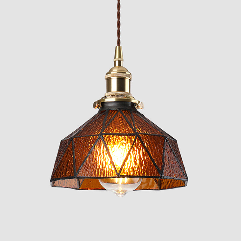 Icy Clear Glass Hanging Lamp Geometric Pattern 1 Light  Bowl Tiffany-Style Pendant Light Fixture