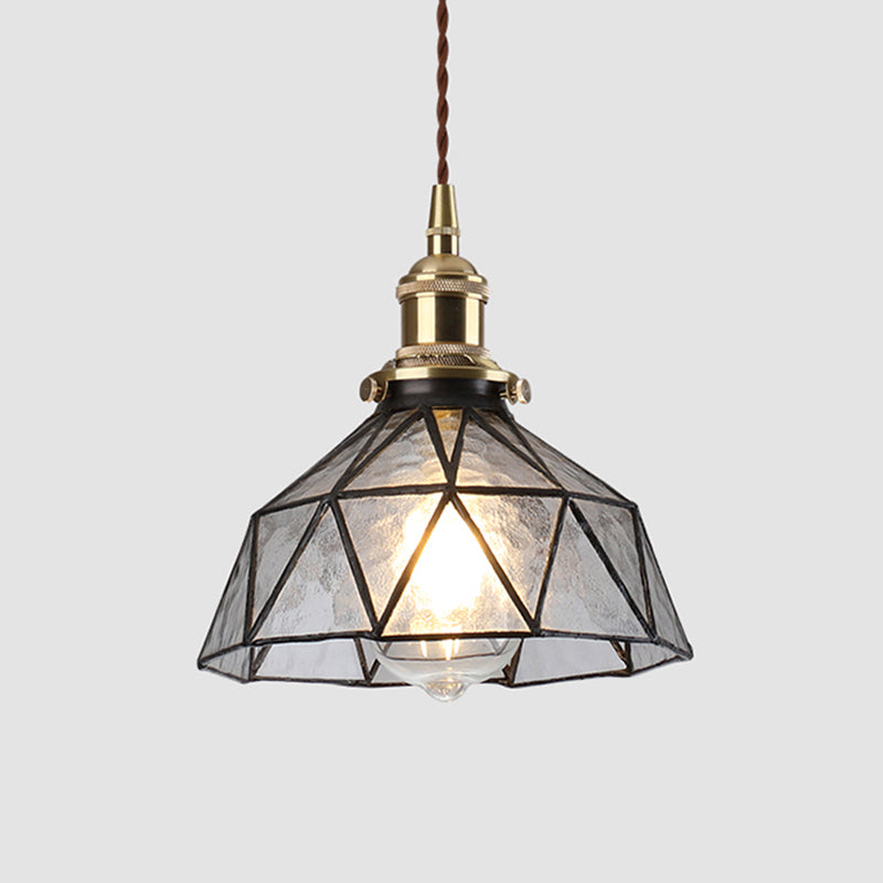 Icy Clear Glass Hanging Lamp Geometric Pattern 1 Light  Bowl Tiffany-Style Pendant Light Fixture