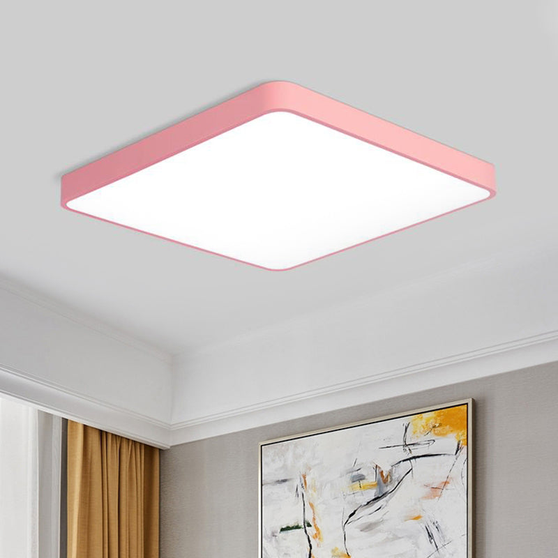 Square/Rectangle Ceiling Lamp Simplicity Metal LED Pink Flush Mount Lighting in Warm/White Light, 19.5"/25.5" Long