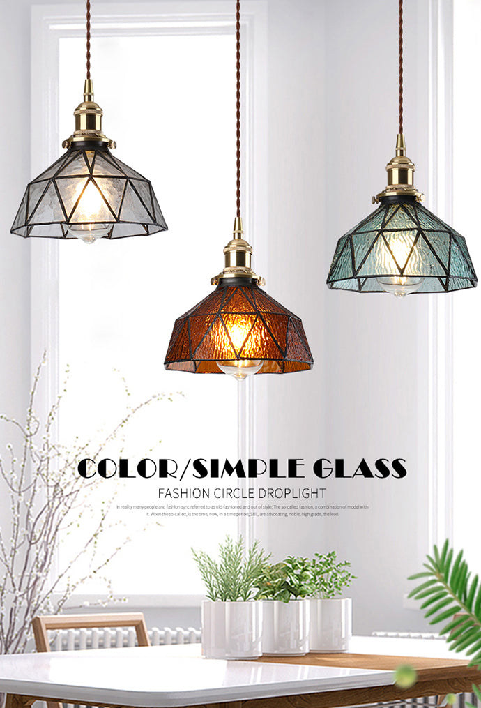 Icy Clear Glass Hanging Lamp Geometric Pattern 1 Light  Bowl Tiffany-Style Pendant Light Fixture