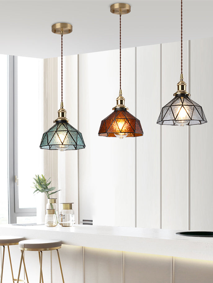 Icy Clear Glass Hanging Lamp Geometrisch Patroon 1 Lichte kom Tiffany-stijl Hanglamp in de stijl