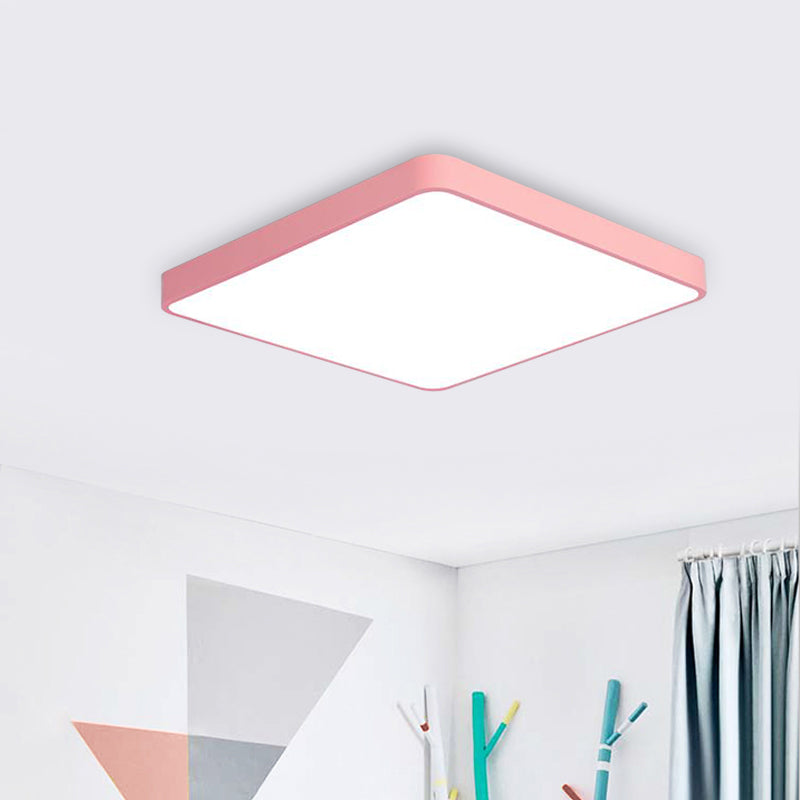 Square/Rectangle Ceiling Lamp Simplicity Metal LED Pink Flush Mount Lighting in Warm/White Light, 19.5"/25.5" Long