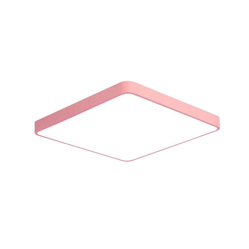 Square/Rectangle Ceiling Lamp Simplicity Metal LED Pink Flush Mount Lighting in Warm/White Light, 19.5"/25.5" Long