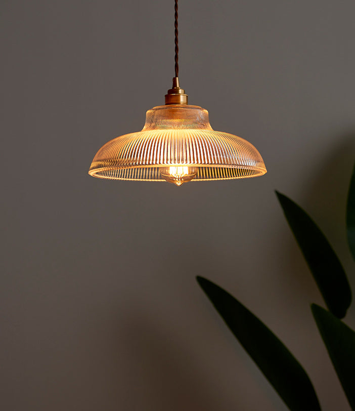 Retro Industrial 1 Light Pendant Prismatic Clear Glass Dome Pendant Lamp for Coffee Shop