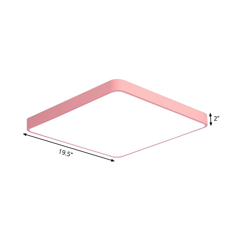 Square/Rectangle Ceiling Lamp Simplicity Metal LED Pink Flush Mount Lighting in Warm/White Light, 19.5"/25.5" Long