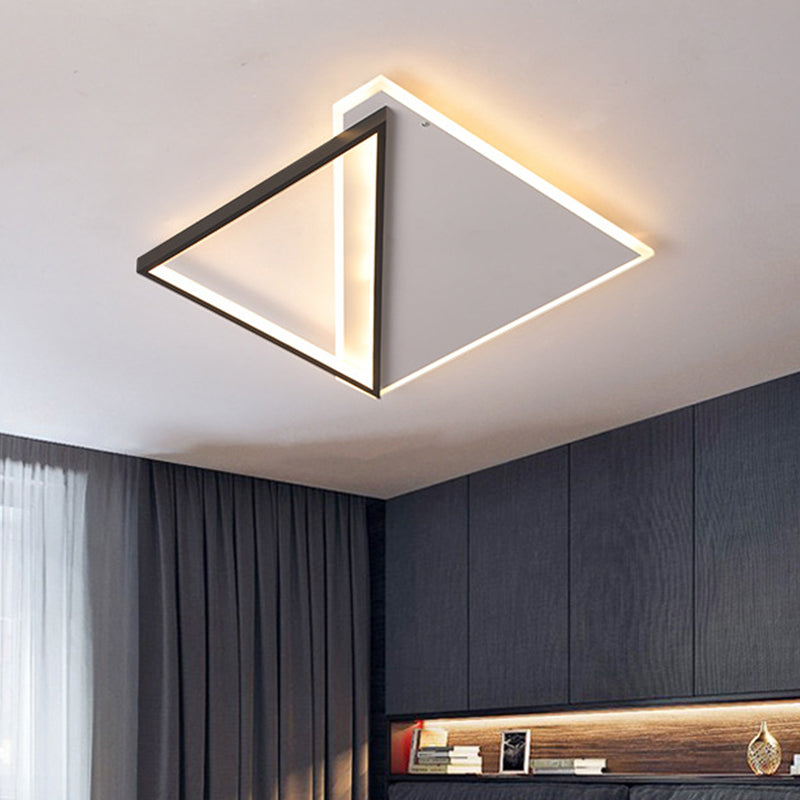 16,5 "/20.5" W Simple LED Ceiling Flush Light Metallic Black and White Rhombus Indoor Lighting, Warm / White Light