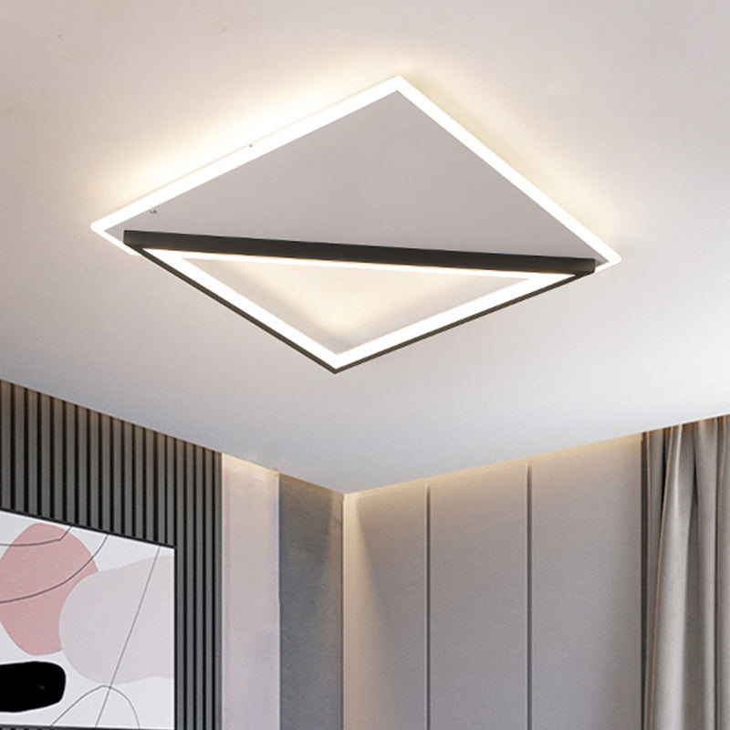 16,5 "/20.5" W Simple LED Ceiling Flush Light Metallic Black and White Rhombus Indoor Lighting, Warm / White Light