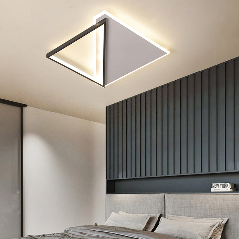 16.5"/20.5" W Simple LED Ceiling Flush Light Metallic Black and White Rhombus Indoor Lighting, Warm/White Light