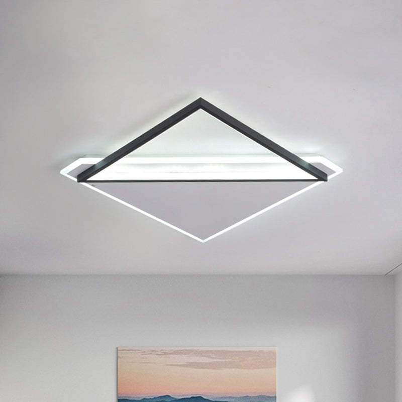 16,5 "/20.5" W Simple LED Ceiling Flush Light Metallic Black and White Rhombus Indoor Lighting, Warm / White Light