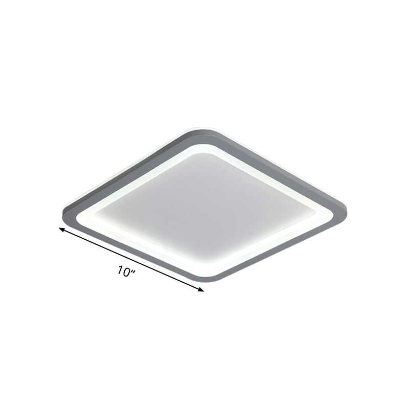 Lámpara de techo LED acrílica de estilo moderno con luz empotrada en caja cuadrada gris de 10"/14,5"/19" de ancho en luz cálida/blanca