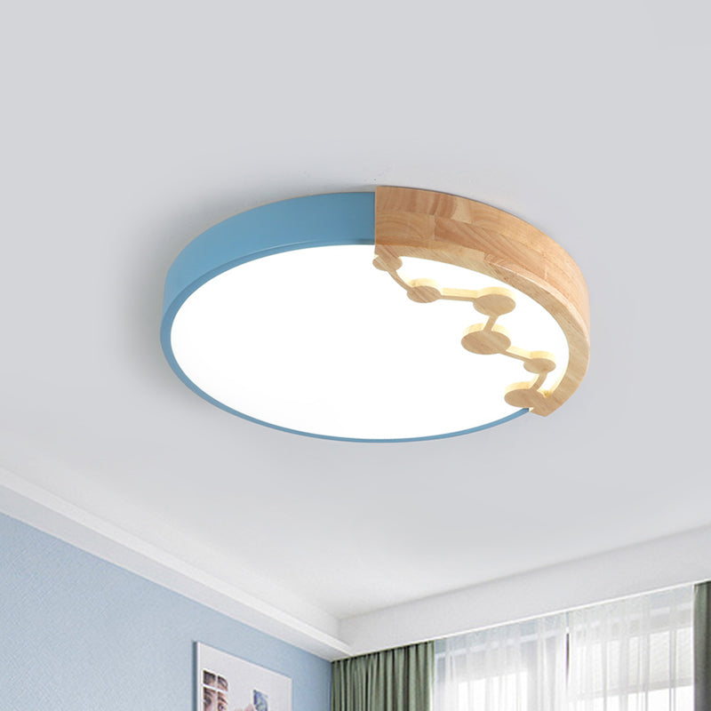 16"/19.5" W LED Woonkamer Plafond Montage Licht Roze/Geel/Blauw Flush Light Fixture met ronde metalen schaduw in warm/wit licht