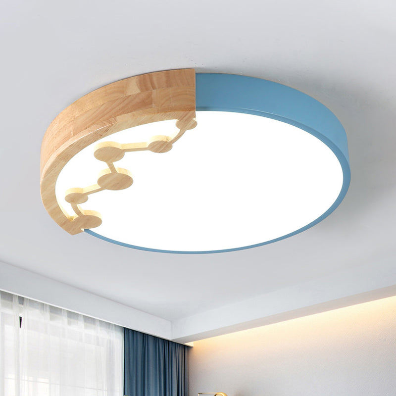 16"/19.5" W LED Living Room Ceiling Mounted Light Pink/Yellow/Blue Flush Light Fixture with Round Metal Shade in Warm/White Light