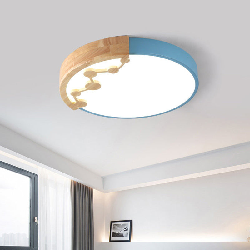 Lampada da incasso a LED da 16"/19,5" W per soggiorno, montata a soffitto, rosa chiaro/giallo/blu con paralume rotondo in metallo a luce calda/bianca