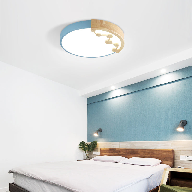 16"/19.5" W LED Woonkamer Plafond Montage Licht Roze/Geel/Blauw Flush Light Fixture met ronde metalen schaduw in warm/wit licht