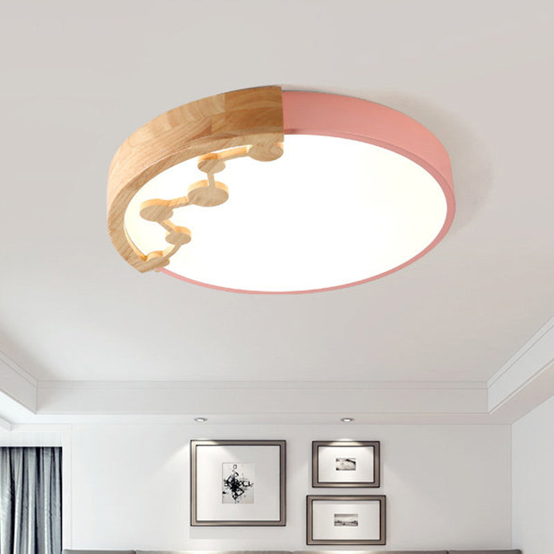 16"/19.5" W LED Woonkamer Plafond Montage Licht Roze/Geel/Blauw Flush Light Fixture met ronde metalen schaduw in warm/wit licht