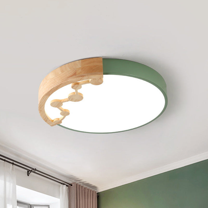 16"/19.5" W LED Woonkamer Plafond Montage Licht Roze/Geel/Blauw Flush Light Fixture met ronde metalen schaduw in warm/wit licht