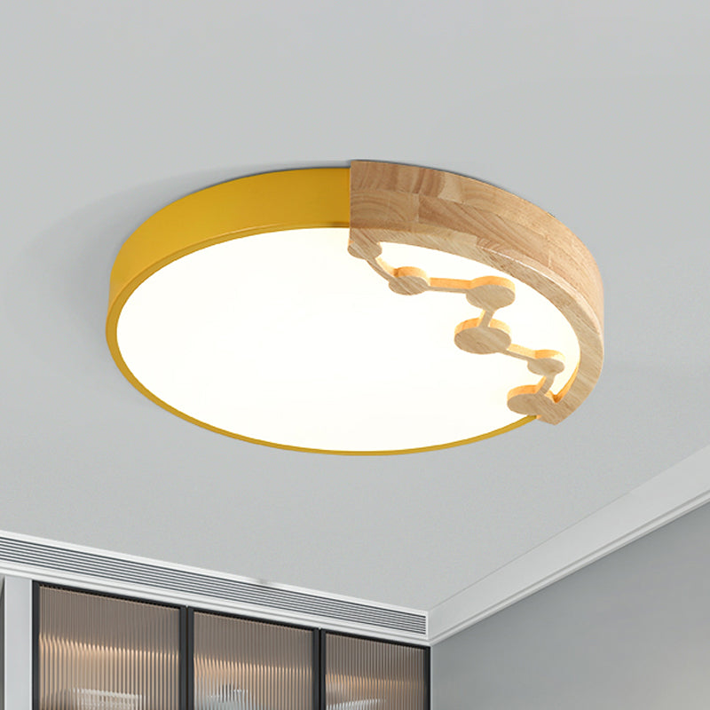 16"/19.5" W LED Woonkamer Plafond Montage Licht Roze/Geel/Blauw Flush Light Fixture met ronde metalen schaduw in warm/wit licht