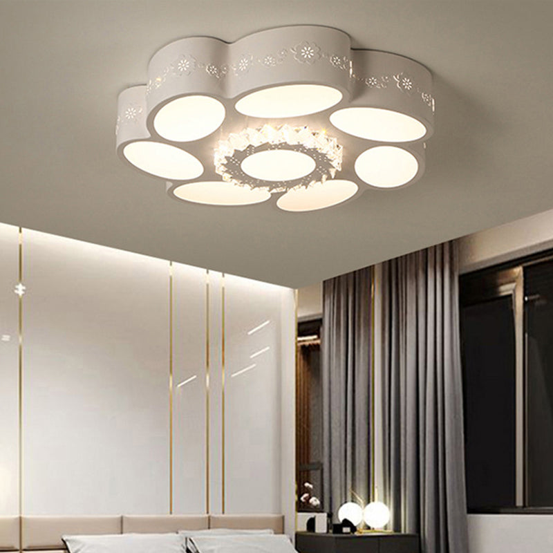 Modern Stylish Flower Flush Mount Lamp Metallic LED White Ceiling Light Fixture in Warm/White Light/Remote Control Stepless Dimming