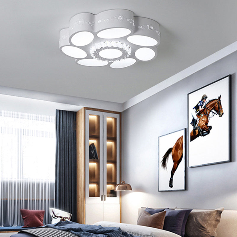 Modern Stylish Flower Flush Mount Lamp Metallic LED White Ceiling Light Fixture in Warm/White Light/Remote Control Stepless Dimming