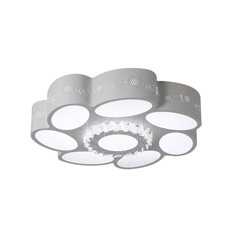 Modern Stylish Flower Flush Mount Lamp Metallic LED White Ceiling Light Fixture in Warm/White Light/Remote Control Stepless Dimming