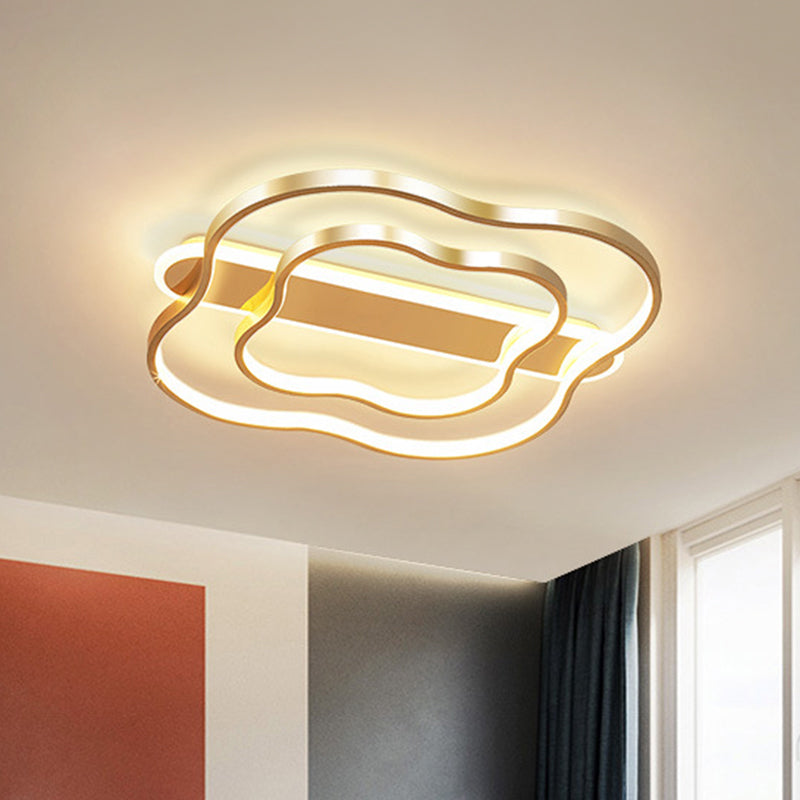 Lampada da soffitto floreale dorata lunga 21"/25,5" Lampada da incasso a LED in metallo nordico con luce calda/bianca