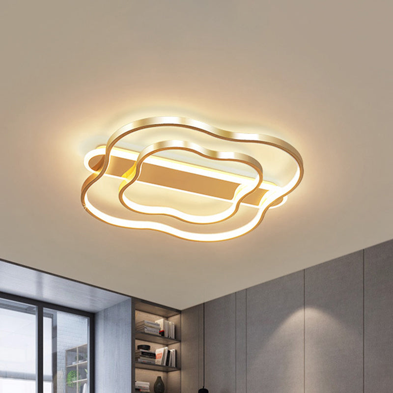 Lampada da soffitto floreale dorata lunga 21"/25,5" Lampada da incasso a LED in metallo nordico con luce calda/bianca